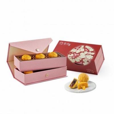 香港皇玥红韵流心双辉月盒(流心奶黄、流心陈皮红豆沙月饼各3件）