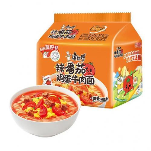康师傅辣番茄鸡蛋牛肉面  5连包